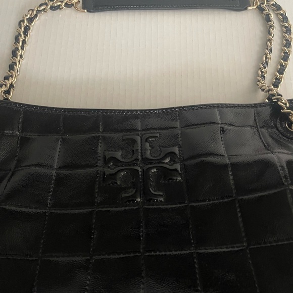 Tory Burch Black Quilted Patent Leather Marion Tote Bag - Picture 2 of 11